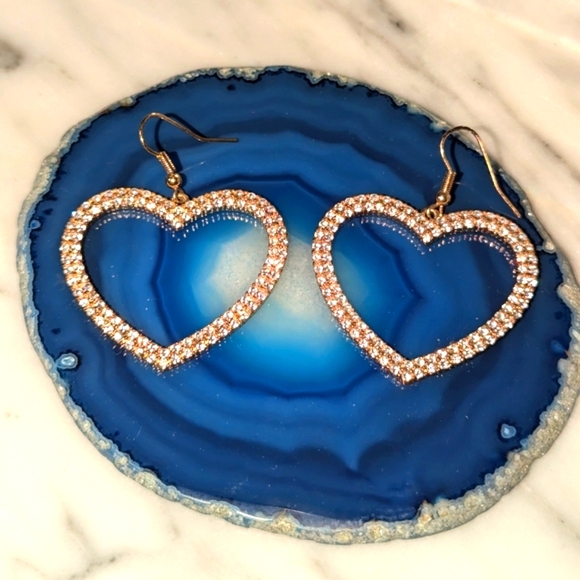 Sparkling Heart shaped CZ Earrings - Picture 3 of 15